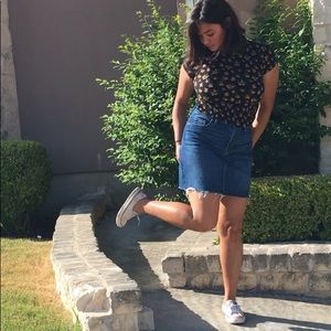 high-waisted denim short skirt